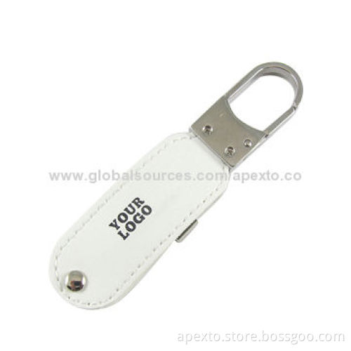 White Leather USB Stick with Plug-and-play Function and More Than 1,000,000 Times Data Encryption
